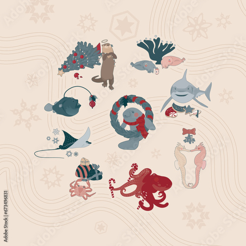 Photography Holiday marine animals — vector graphics perfect for your Christmas and Hanukkah