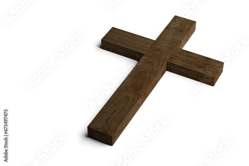 Wooden Jesus Christ christian crucifix or cross on white background, god, resurrection or christianity concept