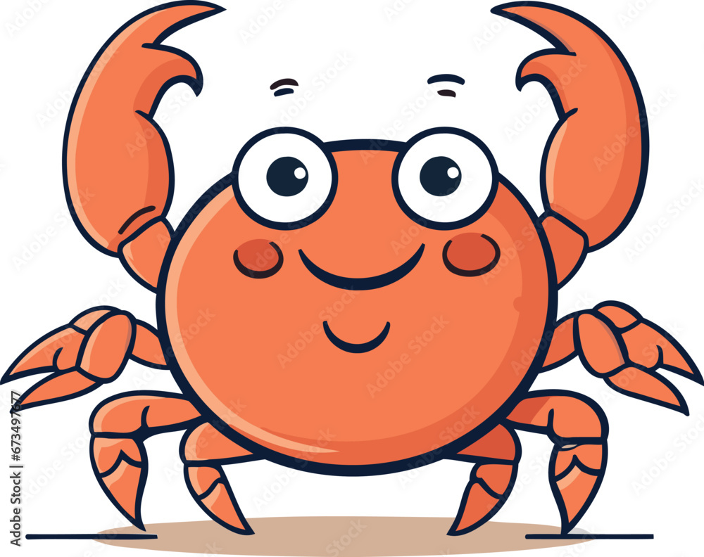 Fototapeta premium Cute cartoon crab character. Vector illustration isolated on white background.