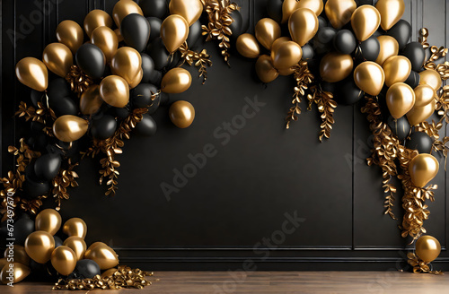 Elegant Balloon Decorations,,,
Golden and Black Party Balloons Generative Ai
