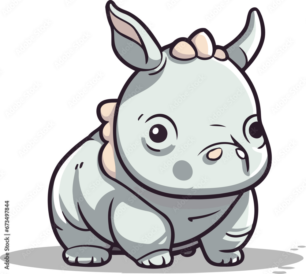 Naklejka premium Cute rhinoceros cartoon character. Vector illustration isolated on white background.