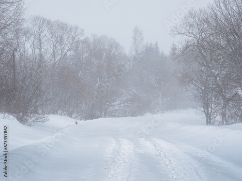 Fototapeta Naklejka Na Ścianę i Meble -  Snow-covered road in the mountains.