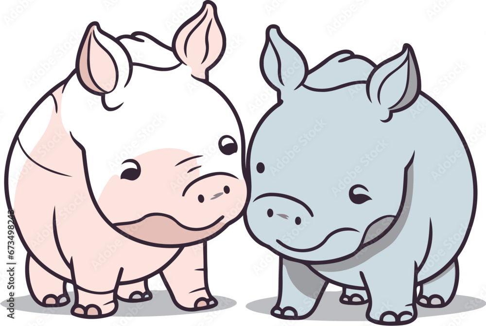 Cute hippo and rhinoceros cartoon vector illustration. Cute hippo and rhinoceros cartoon vector illustration.