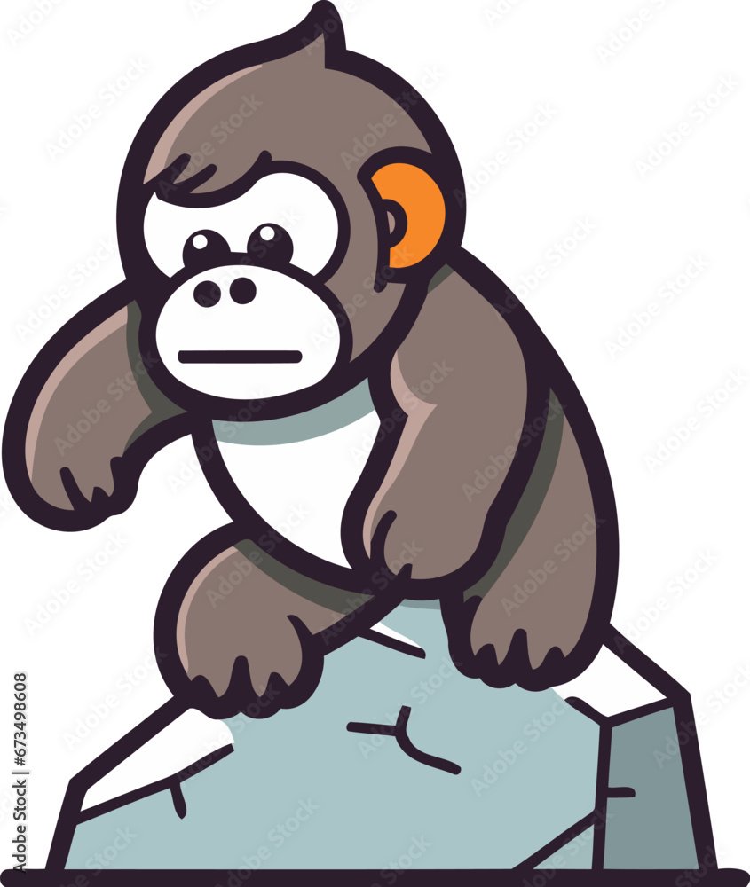 Monkey sitting on the rock. Vector illustration in cartoon style. Monkey sitting on the rock. Vector illustration in cartoon style.