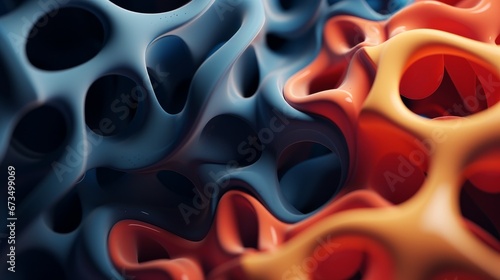 3d image of abstract 3d shapes morphing, felt texture, low depth of field, high angle