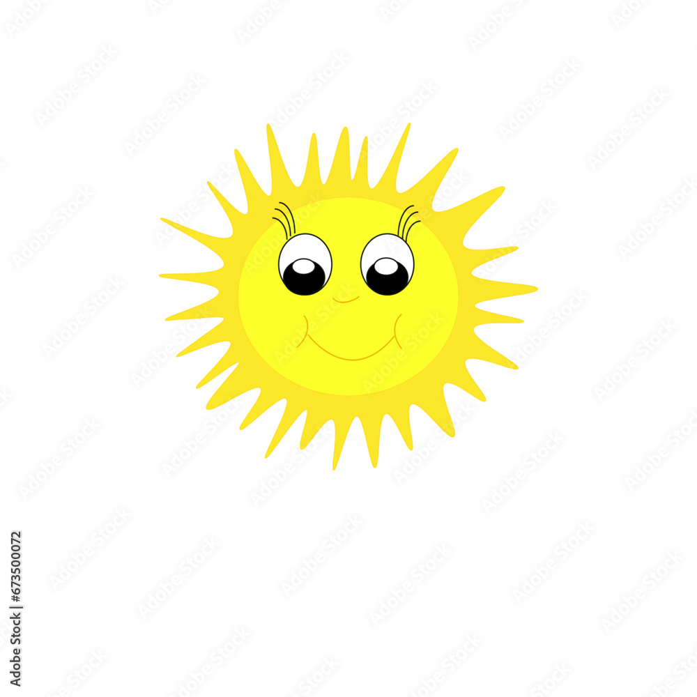 sun, cartoon, summer, illustration, vector, smile, happy, smiling, sunlight, icon, weather, face, sunny, yellow, symbol, heat, sunbeam, smiley, sunshine, fun, light, cute, design