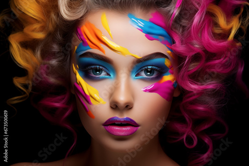 beautiful woman face with modern artistic makeup