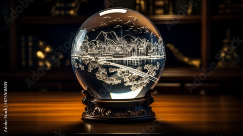  3D image of 3D laser engraved crystal ball with bright lighting