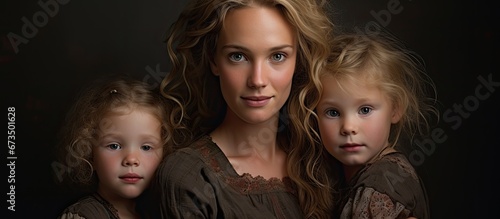 Mother with two daughters depicted in a painting photo