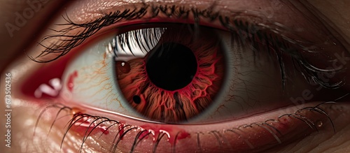 During an examination of the eye a photograph is taken of the injury specifically focusing on the close up view of the blunt trauma and the presence of a subconjunctival hemorrhage photo