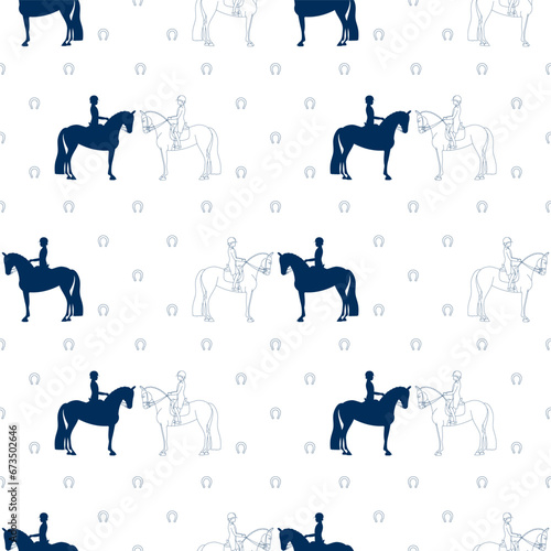 Simple modern pattern with horses and horseshoes. 