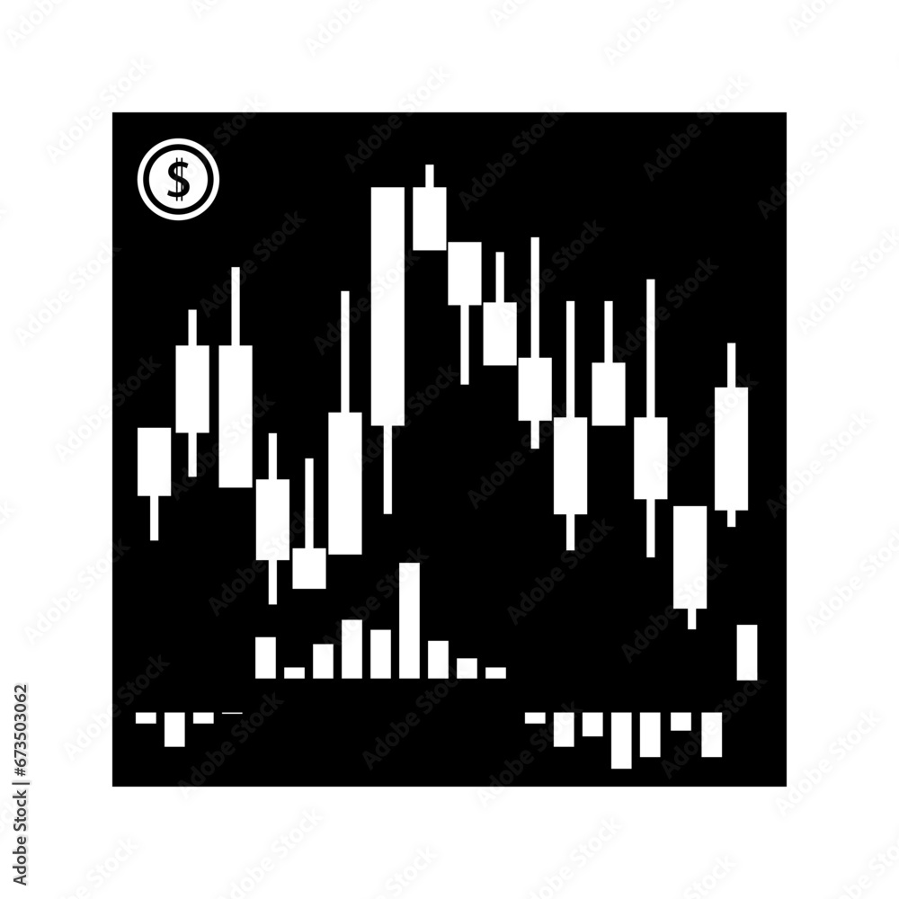 instrument, Candlestick chart, forex trading diagram, currency exchange price graph with signals. Vector illustration.