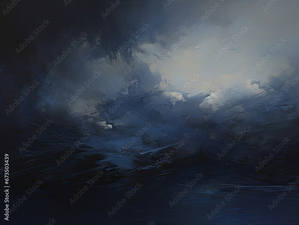 a painting of a dark sky with clouds. Expressive Navy color oil painting background