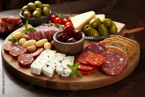 Assorted Meat Sausages, Artisan Cheeses, and Exquisite Antipasti Delights Platter