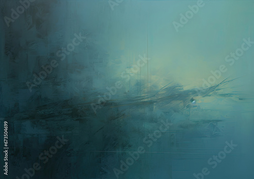 a painting of a boat in the water. Expressive Aquamarine color oil painting background