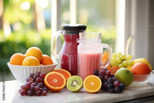 Bright Kitchen Ambiance. Fresh Fruits and Juices - Healthy Refreshments for a Colorful Table