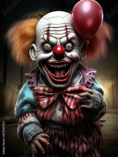 Very scary scary clown, paranormal sinister monster. Blood, fear, masquerade, Halloween mask © Gizmo