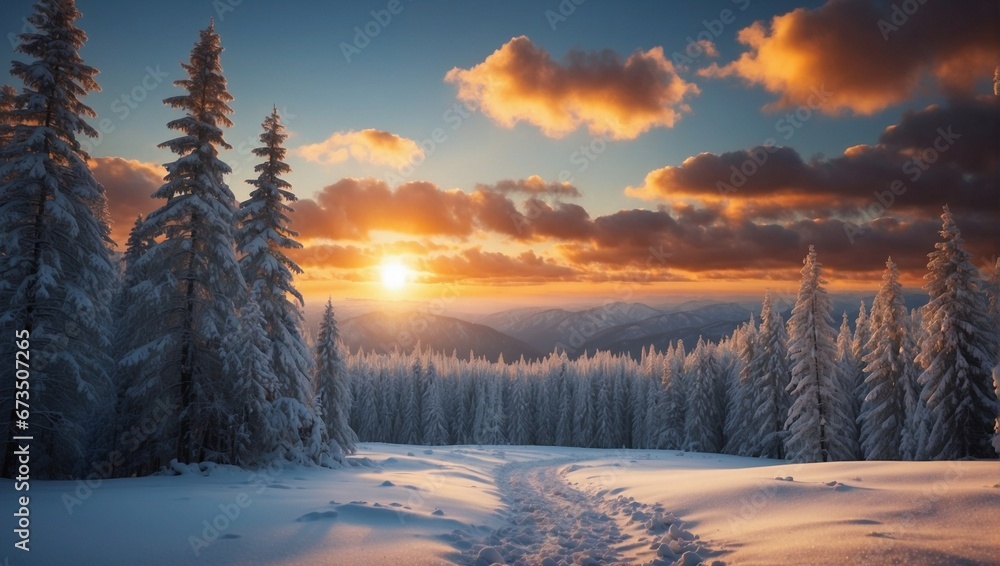 Mountain Landscape Bathed in Sunset Glow. Generative AI