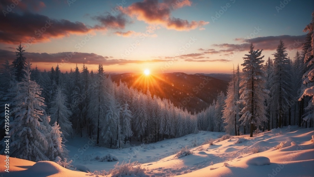 Mountain Landscape Bathed in Sunset Glow. Generative AI Mountain Landscape Bathed in Sunset Glow. Generative AI