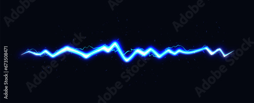 Electric Blue Thunderbolt Illustration. Vector Neon Flash of Lightning. Spark Bolt on Dark Background