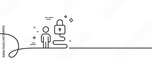 Lock line icon. Continuous one line with curl. Security access sign. Online padlock symbol. Lock single outline ribbon. Loop curve pattern. Vector