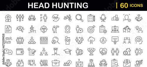 Headhunting set of web icons in line style. Recruitment icons for web and mobile app. Career, resume, job hiring, candidate, HR, business, headhunting, recruitment. Vector illustration