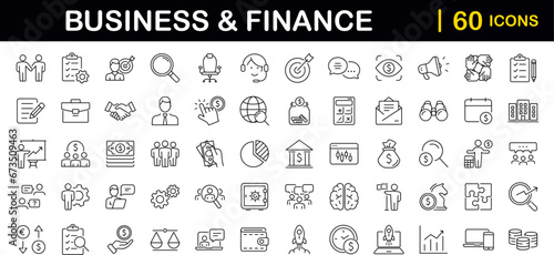 Fototapeta Naklejka Na Ścianę i Meble -  Business and finance set of web icons in line style. Money and business icons for web and mobile app. Money, business process, bank, teamwork, office, payment, management, wallet. Vector illustration