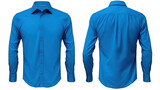 A blue shirt with long sleeves in front and back view, mockup, isolated, white background