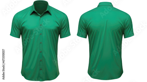 A green shirt with short sleeves in front and back view, mockup, isolated, white background