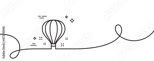 Air balloon line icon. Continuous one line with curl. Sky trip sign. Flight transportation symbol. Air balloon single outline ribbon. Loop curve pattern. Vector