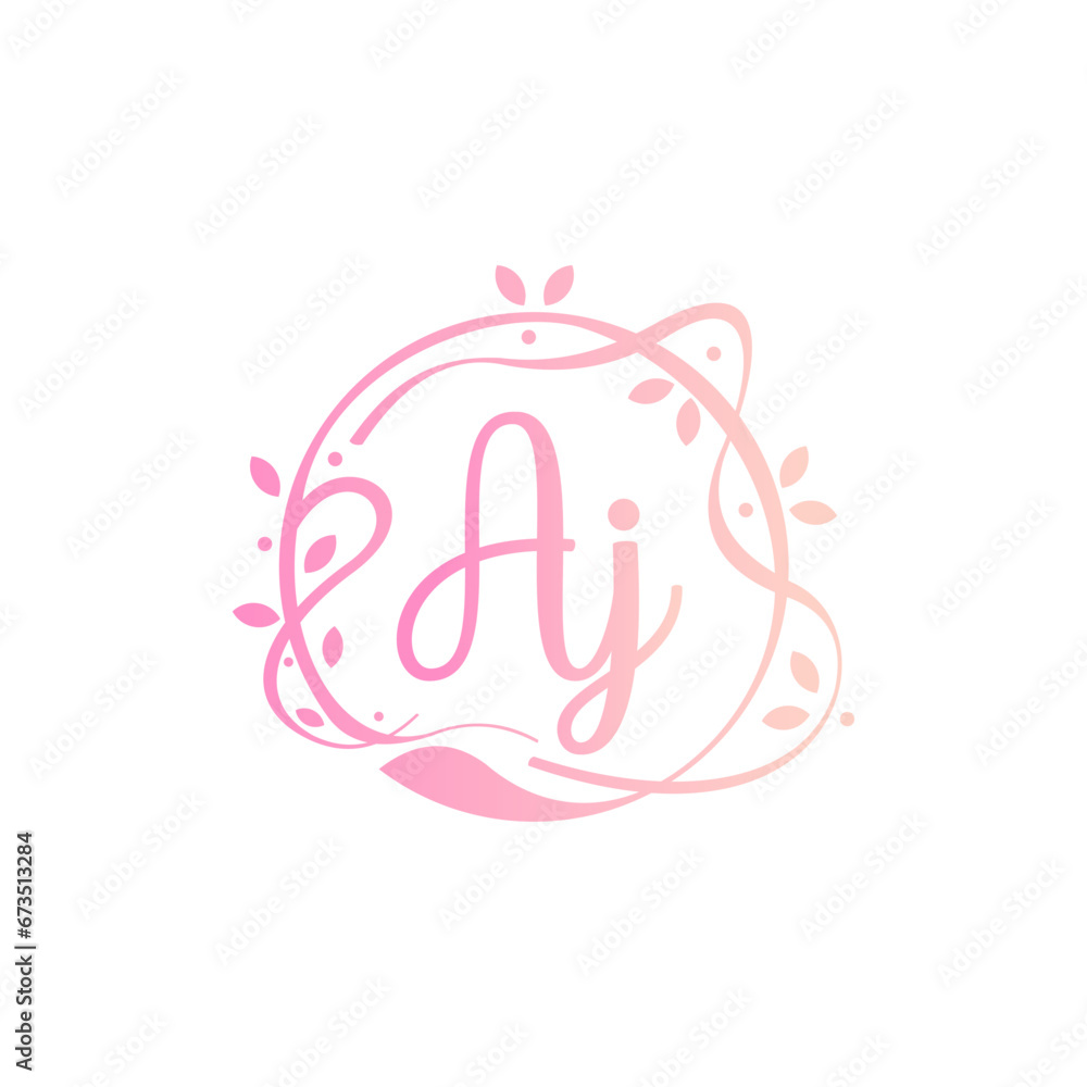 A J AJ Beauty vector initial logo, handwriting logo of initial signature, wedding, fashion, jewerly, boutique, floral and botanical with creative template