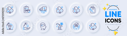 Vanadium mineral, Stay home and Boron mineral line icons for web app. Pack of Biotin vitamin, Alcohol addiction, Vaccination passport pictogram icons. Wash hands, Vaccine protection. Vector