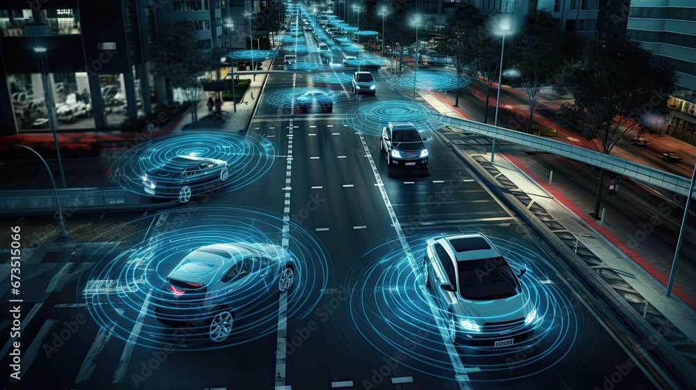 Smart car radar detection system - obrazy, fototapety, plakaty 