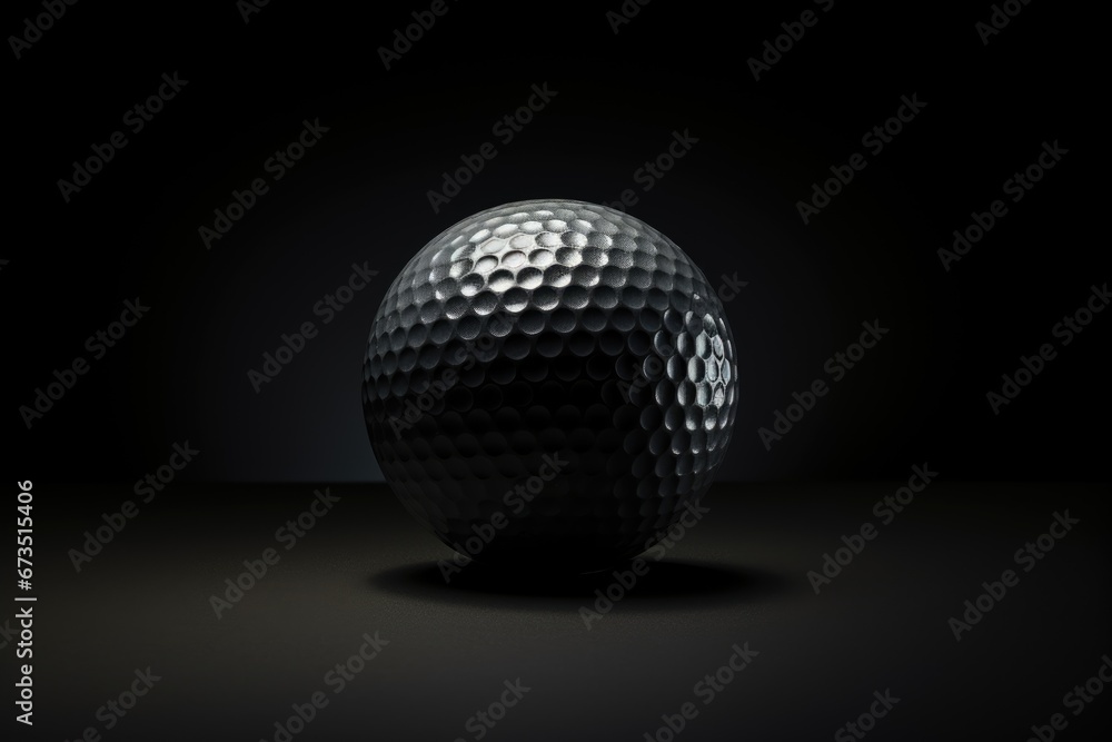 grey golf ball with dark shadow on surfase on black studion background grey golf ball with dark shadow on surfase on black studion background