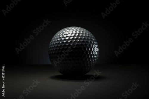 grey golf ball with dark shadow on surfase on black studion background photo