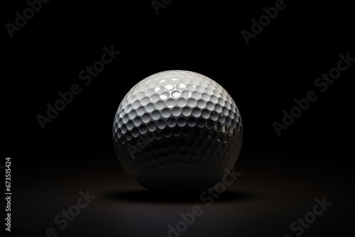 White golf ball with shadow on surfase on dark black background