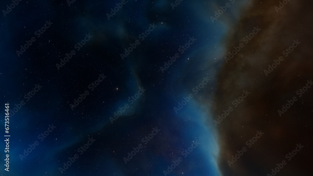 Cosmic background with a blue purple nebula and stars
