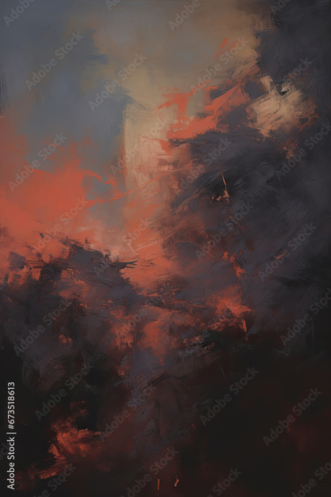 a painting of a red and black sky. Expressive Coral color oil painting background