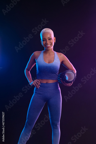 Download cover for music collection for yoga classes. Yoga asana Indoor. Sports recreation. Beautiful black young woman. Individual sports. © Mike Orlov