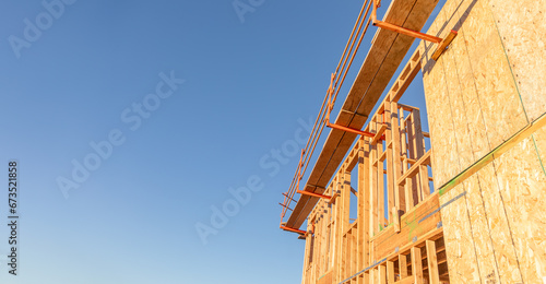 Abstract Perspective of a House Wood Construction Framing. photo