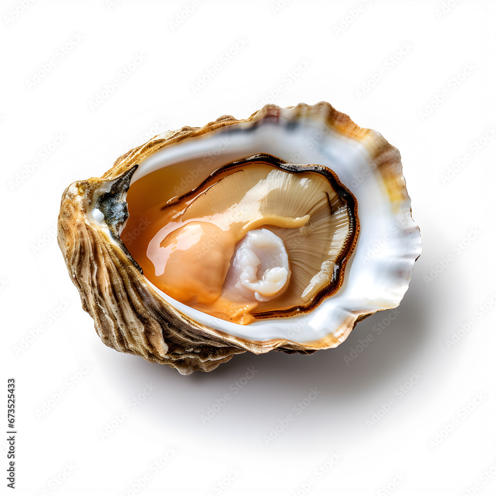oyster isolated, Opened pacific oyster, white background, copy space oyster isolated, Opened pacific oyster, white background, copy space