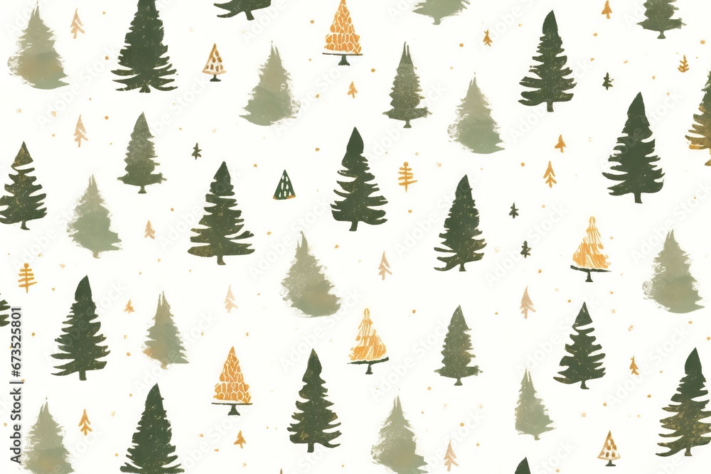 Spruce, fir trees silhouettes, minimal winter pattern on white background. Coniferous forest. Design for textile, fabric, print, wrapping, wallpaper