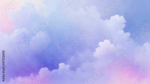 Soft, pastel-colored clouds in a dreamy blue and pink sky. photo