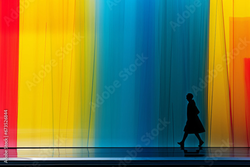 Silhouette of a man in a hurry. Colorful waves of color, dynamic.