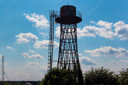 Metal water tower of hyperboloid design engineer Shukhov in Zhukovsky district, Kaluzhskiy region, Russia