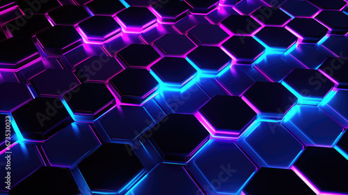 Neon Hexagons Background  Abstract 3D Conecpt
