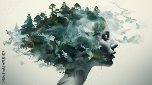 silhouette of a girl and World Wildlife Day, earth day, silhouette of a girl, double exposure of girl and wild life earth forest, abstract concept, 