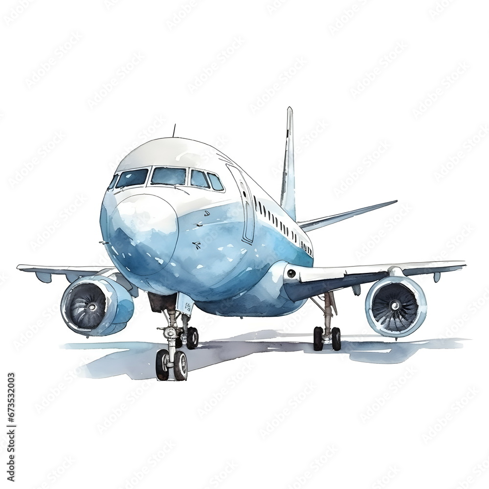Fototapeta premium blue watercolor airplane