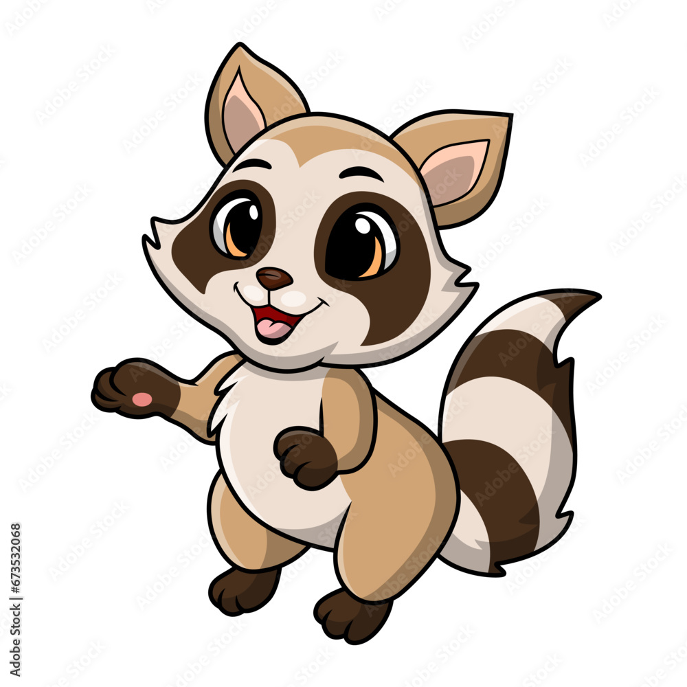 Fototapeta premium Cute raccoon cartoon on white background