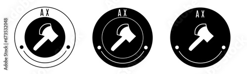 Black and white illustration of ax icon in flat. Stock vector.